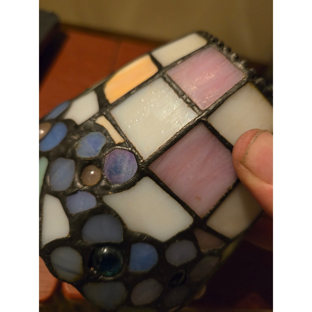 Vintage Stained Glass Lamp Shade Floral Pastel Mosaic Leaded Glass Small Shade - Picture 12 of 12